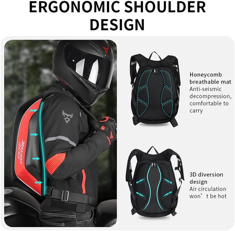 mjmoto Motorcycle Backpack Waterproof Carbon Fiber Hard Shell Reflective Blue - Image 2