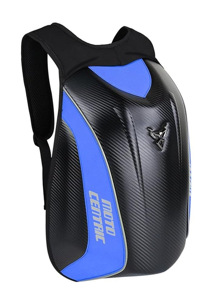 mjmoto Motorcycle Backpack Waterproof Carbon Fiber Hard Shell Reflective Blue - Image 1