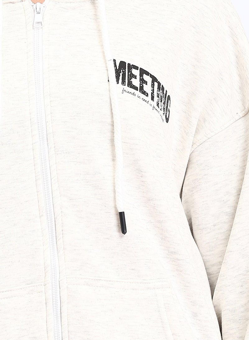 RAVIN Women Casual Long Sleeves Printed Hoodie Heather Off White - Image 3