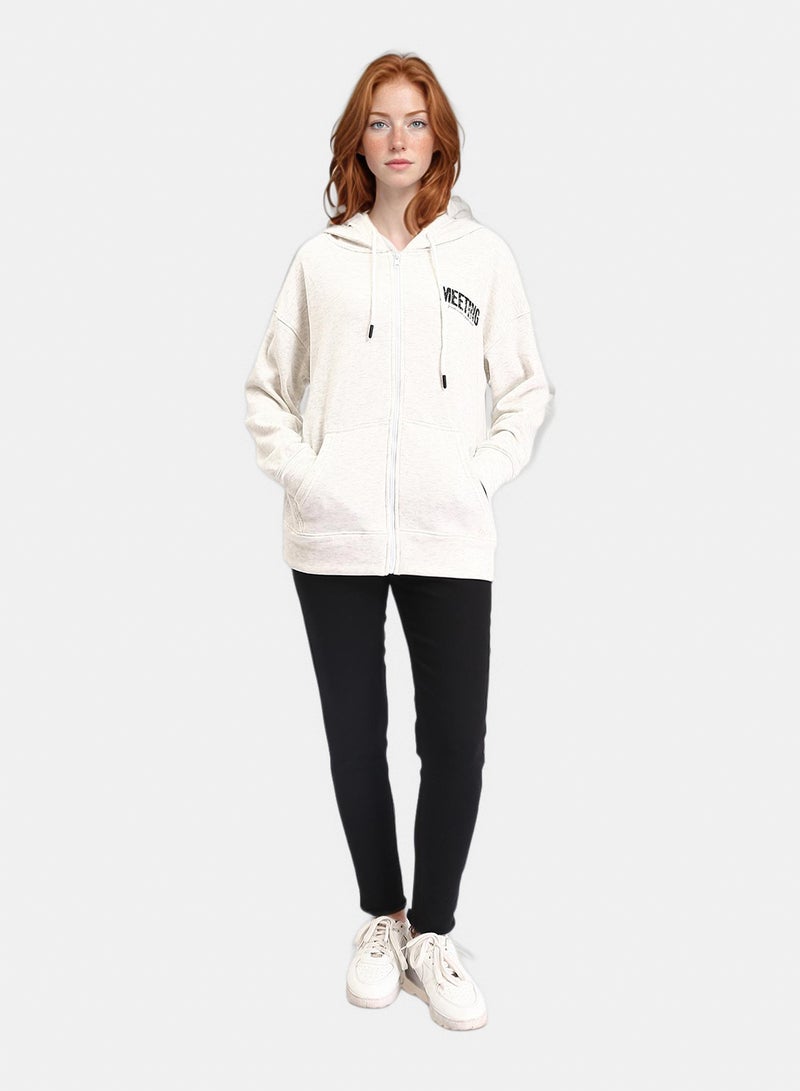 RAVIN Women Casual Long Sleeves Printed Hoodie Heather Off White - Image 5