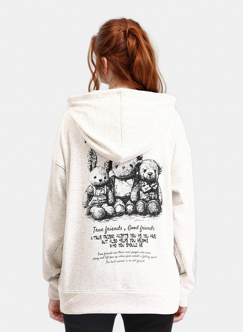 RAVIN Women Casual Long Sleeves Printed Hoodie Heather Off White - Image 2