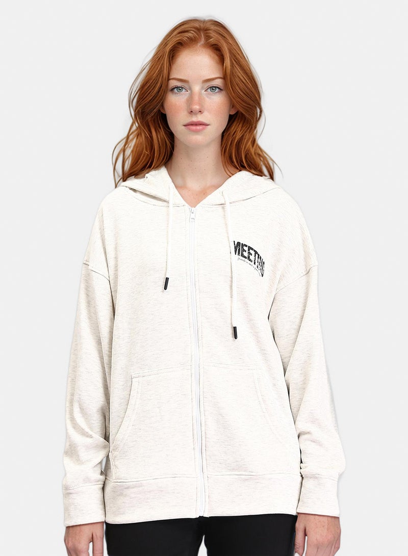 RAVIN Women Casual Long Sleeves Printed Hoodie Heather Off White - Image 1