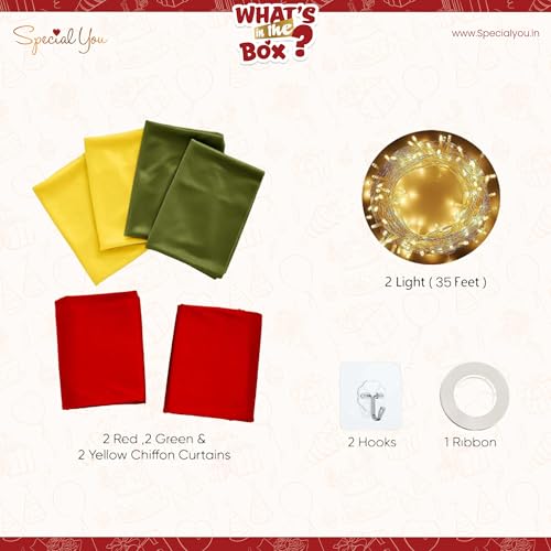 SpecialYou.in Special You Diwali Decoration for Home with Deepawali Decoration Items Backdrop Red, Green, Yellow Chiffon Like Curtains, Wall Decor Items for Living Room-11 Pcs - Image 3