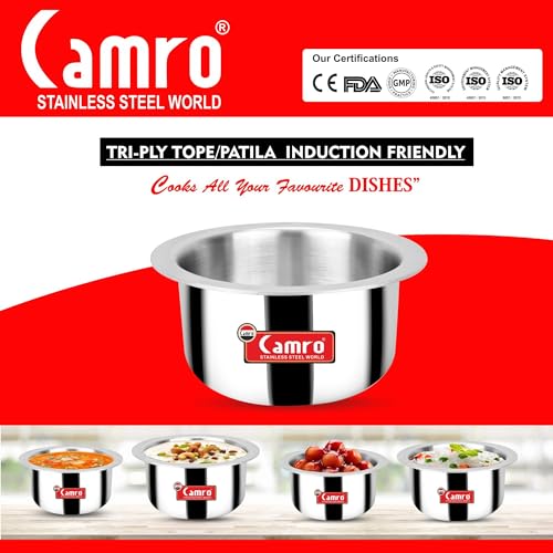 Camro Tripro Triply Artisian Patila Steel 7.6 Litre | Kitchen Tope Stainless Steel Bhagona | Cookware Patila For Cooking Boiling Steaming |Handi Sandwich Bottom | Induction Base & Gas Stove Compatible - Image 5