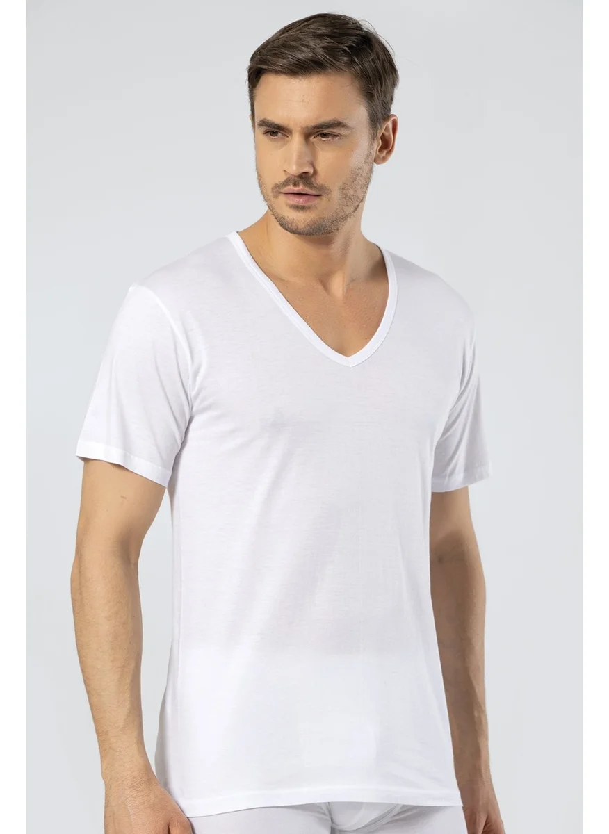 cacharel 1202 White Men's Jersey V Neck Undershirt