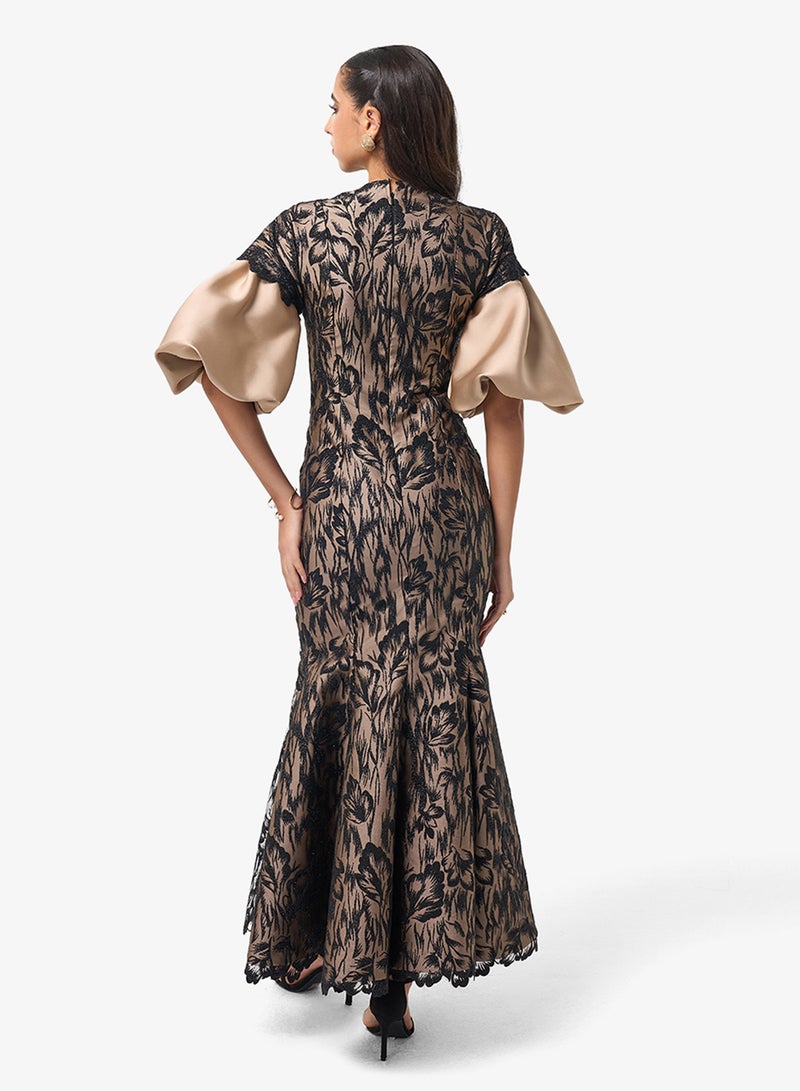 Threadz by Ajooni V-Neck Front Slit Puff Sleeve Maxi Dress - Image 2