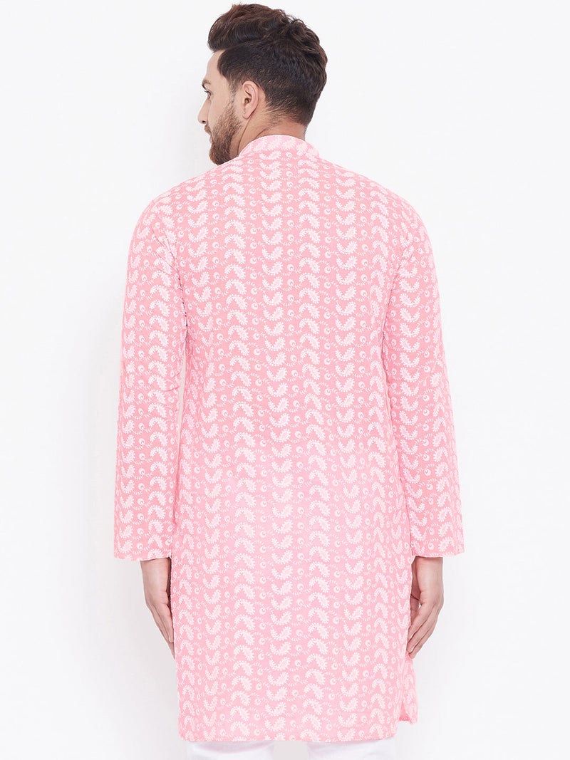 PRASHA Men's Pink and White Cotton Kurta Only - Image 3