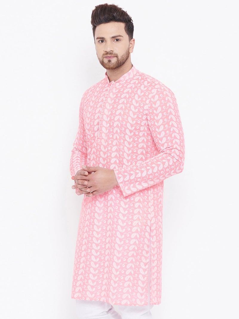 PRASHA Men's Pink and White Cotton Kurta Only - Image 2