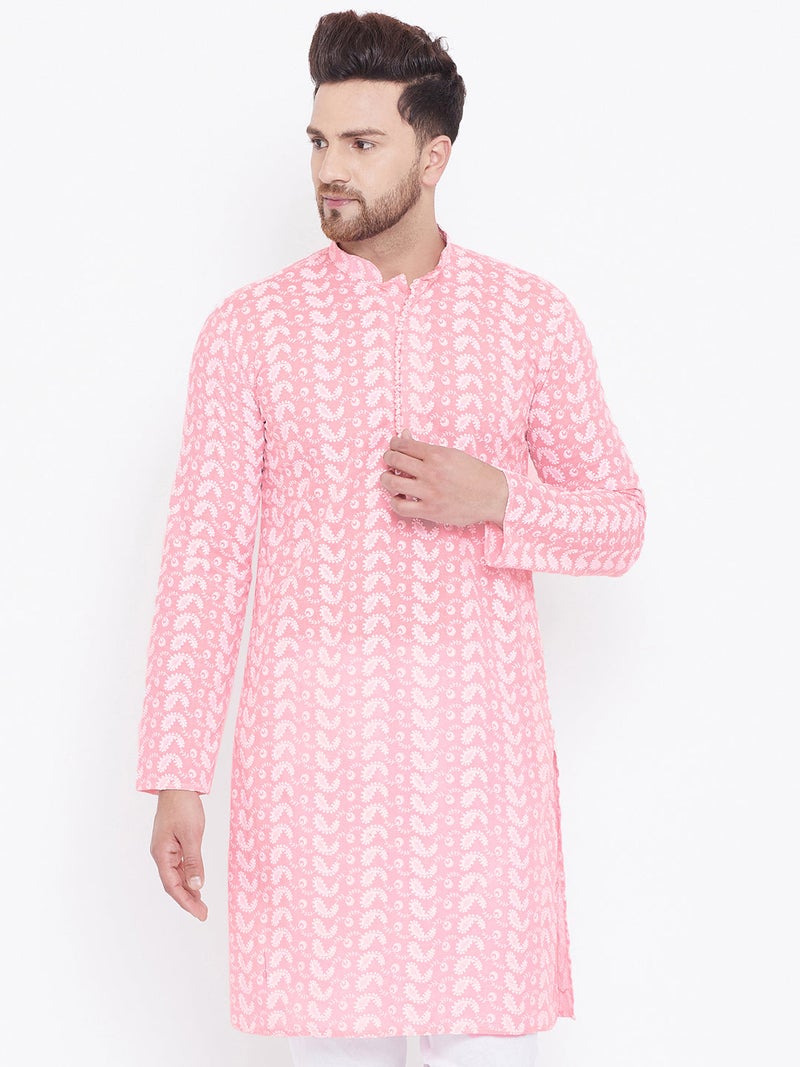 PRASHA Men's Pink and White Cotton Kurta Only - Image 1