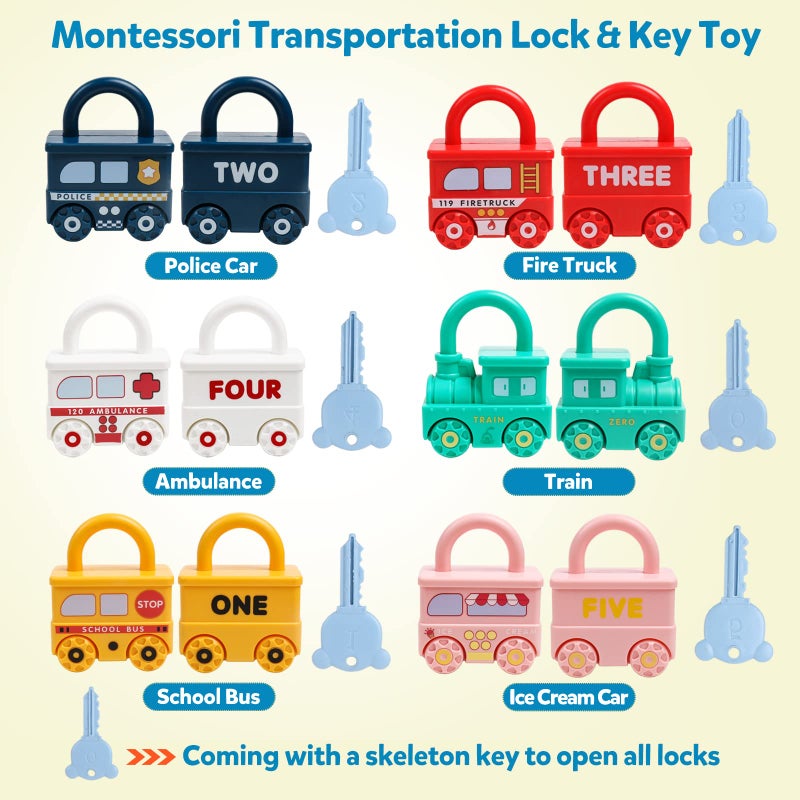GKDOMS Montessori Learning Toys Sorting & Matching Locks and Keys Toddlers Sensory Car Activity Fine Motor Toy, Birthday Valentine's Gifts for Kids Age 2-5 Years, Back to School Stuffs - Image 3