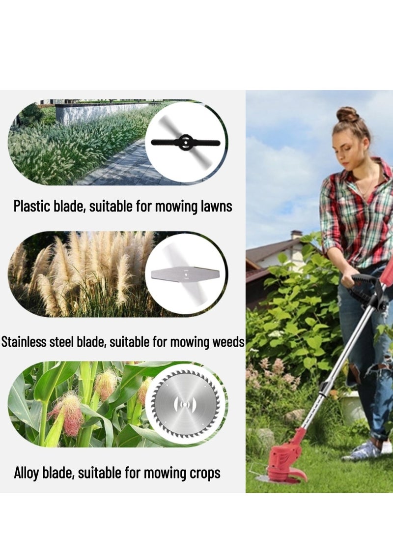 GearZone Electric Grass Wacker Eater Battery Powered 21V Cordless Grass Trimmer Grass Wacker Stringless Brush Cutter, Lightweight grass Trimmer/Lawn Edger/Mini-Mower grasser Tool with 3 Types Blades