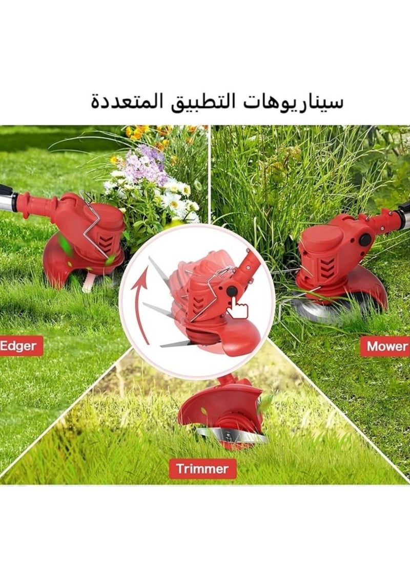 GearZone Electric Grass Wacker Eater Battery Powered 21V Cordless Grass Trimmer Grass Wacker Stringless Brush Cutter, Lightweight grass Trimmer/Lawn Edger/Mini-Mower grasser Tool with 3 Types Blades