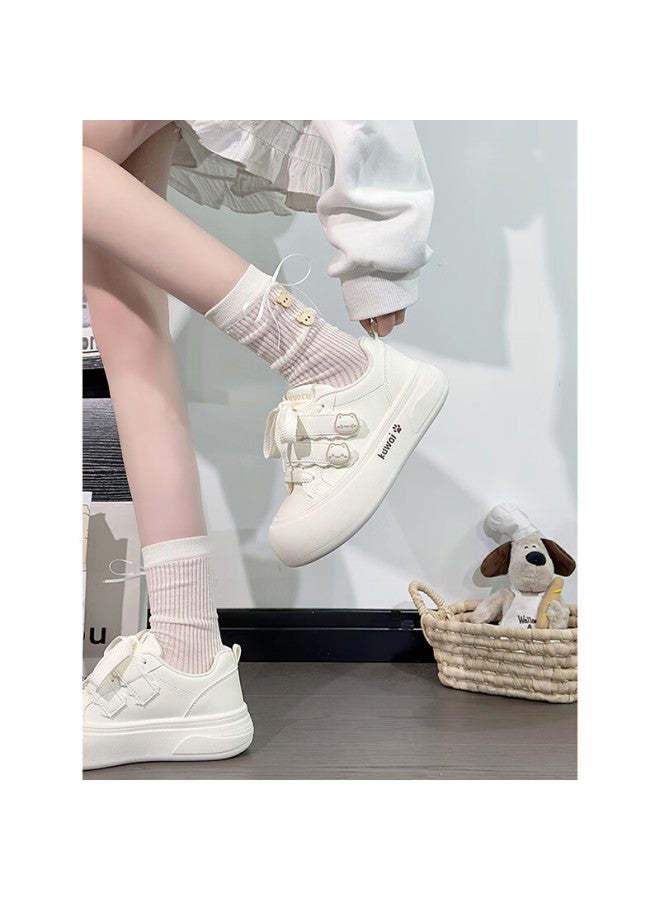 Humanity Renben Cute Velcro White Sneakers For Women, Popular Chunky Shoes, Versatile Canvas Shoes In White , Size 38 - Image 2