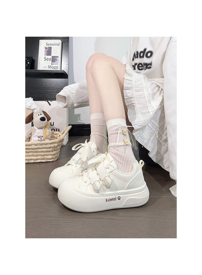 Humanity Renben Cute Velcro White Sneakers For Women, Popular Chunky Shoes, Versatile Canvas Shoes In White , Size 38 - Image 1