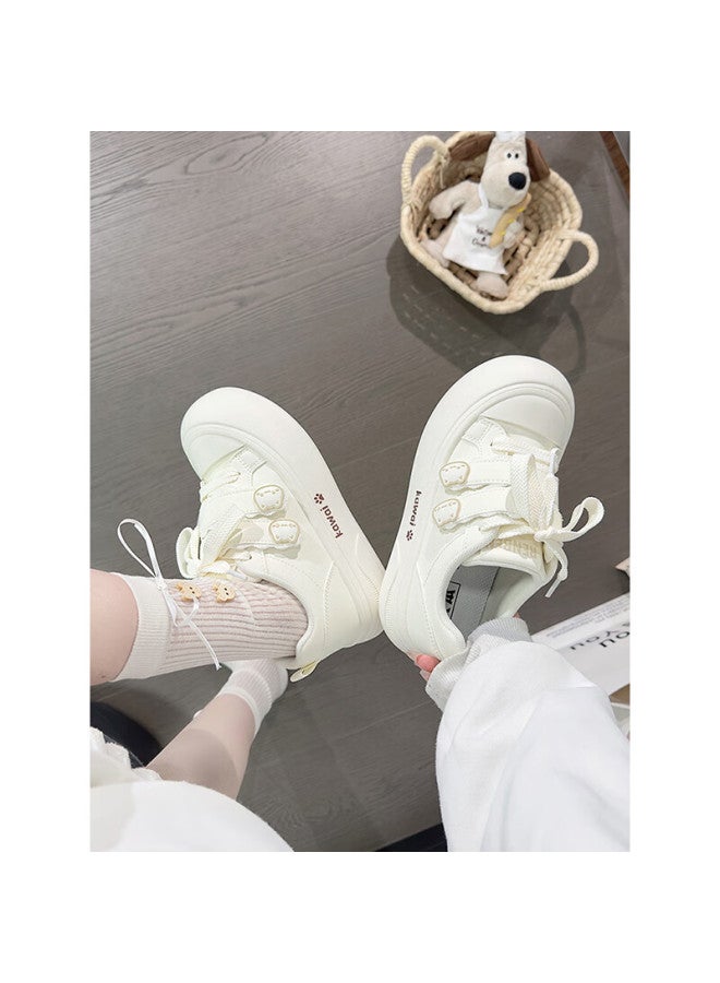 Humanity Renben Cute Velcro White Sneakers For Women, Popular Chunky Shoes, Versatile Canvas Shoes In White , Size 38 - Image 4