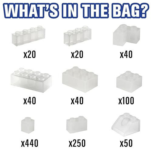 SCS Direct 1000 Pieces Unique Clear Building Bricks - 9 Block Sizes & 50 Roof Pcs - Compatible & Tight Fit w All Major Brands - Great for Activity Tables, Creativity & School Projects - Kids Holiday Xmas Gift - Image 2