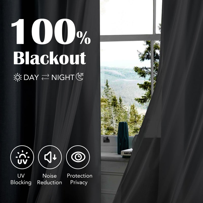 Geomoroccan 100% Blackout Curtains with Sheer Overlay Mix and Match Double Layer Drapes 63 Inch Length 2 Panels for Boys Bedroom Living Room Blue White Ombre Grommet Window Treatment with Tiebacks - Image 3