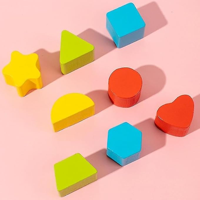 SHAPE SORTER BLOCKS TOY WOODEN GEOMETRIC BUILDING BLOCK CUBE BOX CLASSIC DEVELOPMENTAL TOY STAR SHAPE LEARNING MATCHING SORTING GIFTS FOR CHILDREN BOYS GIRLS EARLY EDUCATION TOYS - Image 3