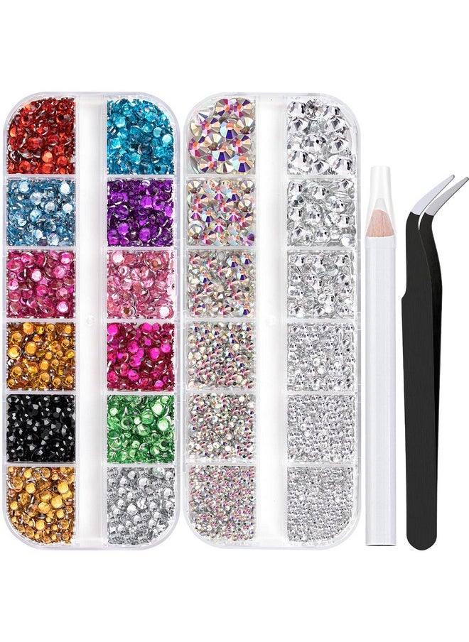 BELLEBOOST Two Packs Of Flatback Rhinestones 4520 Pcs Colorful Nail Art Rhinestones Flatback Crystal Colorful+Ab+Transparent White Rhinestone With Picker Pencil And Tweezer For Nail Art And Decoration  - Image 1