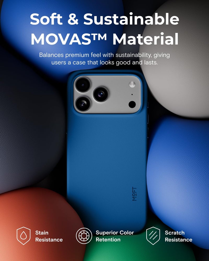 MOFT for iPhone 17 Pro Case- MOVAS Snap Case, MagSafe Compatible, Soft-Touch Vegan Leather, Classic Minimalist Design, Lightweight, Stain-Resistant & Camera Protection, Sapphire - Image 3