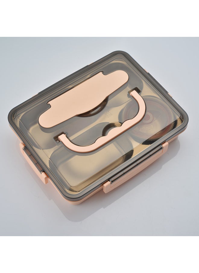 Generic - 304 Stainless Steel Lunch Box Fast Food Insulation Box Office Student Sealed Lattice Lunch Box Convenient Lunch Box-Specifications:Pink-Color:Large Five-square Soup Bowl, Tableware And Insulation Bag - Image 1