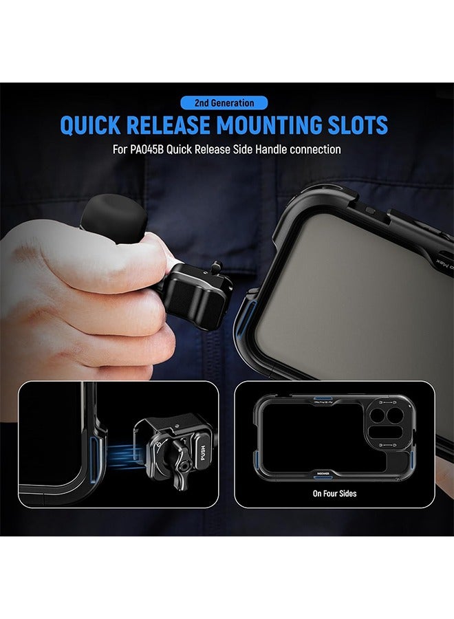 NEEWER 15 Pro Cage 【2nd Gen】, Video Rig Phone Stabilizer with Quick Release Side Handle, 67mm Filter Adapter, 17mm Lens Backplate, T Mount Lens Adapter Compatible with Moment, PA043+PA045B - Image 3