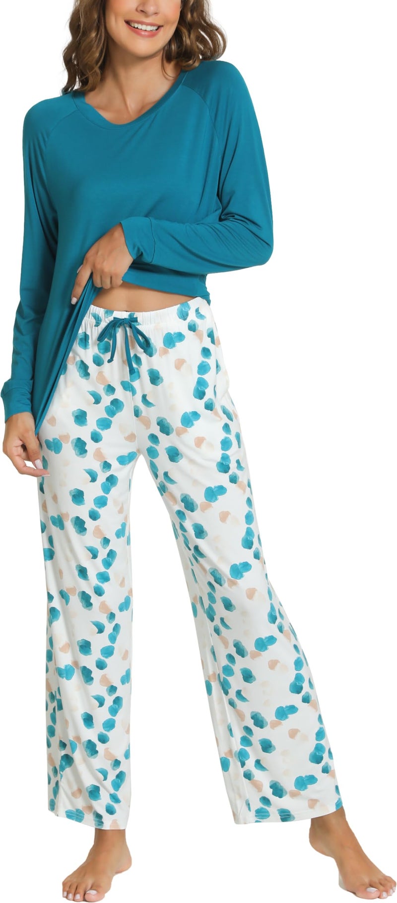 GYS Womens Pajama Sets Long Sleeve Sleepwear Comfy 2 Piece Ladies Pj Sleep Set Viscose Made from BambooTeal BlueXLarge