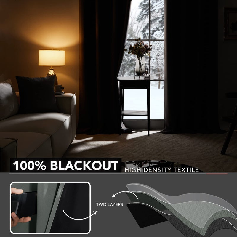 Deconovo ستائر ديكونوفو 100% معتمة مع بطانة سوداء، عازلة حرارية تقلل الضوضاء، ستائر جرومايت مزدوجة الطبقة لتعتيم الغرفة، مناسبة لغرفة النوم، حضانة، مكتب منزلي، 2 لوحة، رمادي داكن، 52W x 95L - Image 3