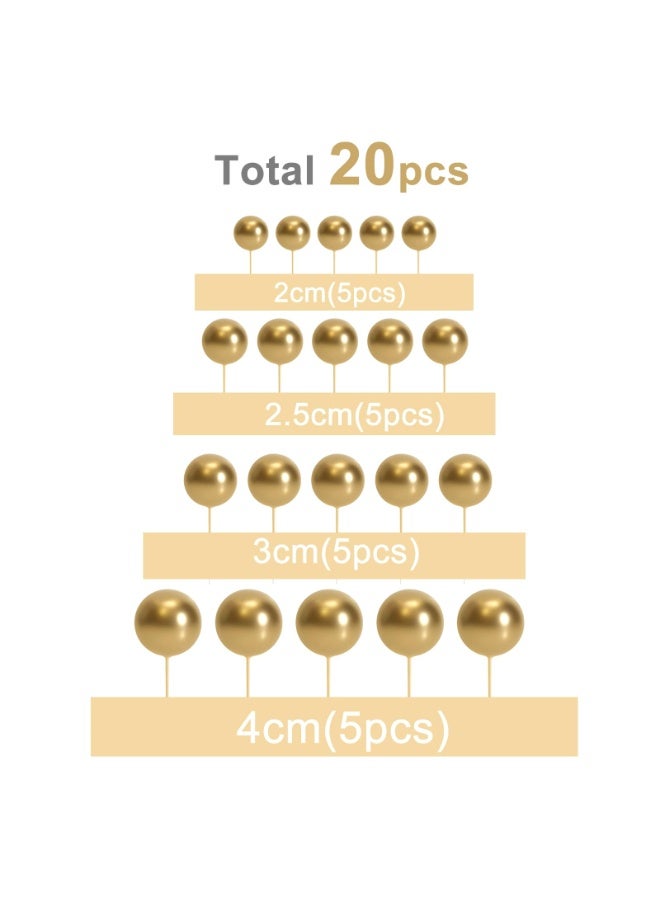 20Pcs Ball Cake Topper Decorations Mini Balloons Cake Topper Sticks Gold Cake Picks Cake Balls for Graduation Wedding Birthday Cake Decorations - Image 2