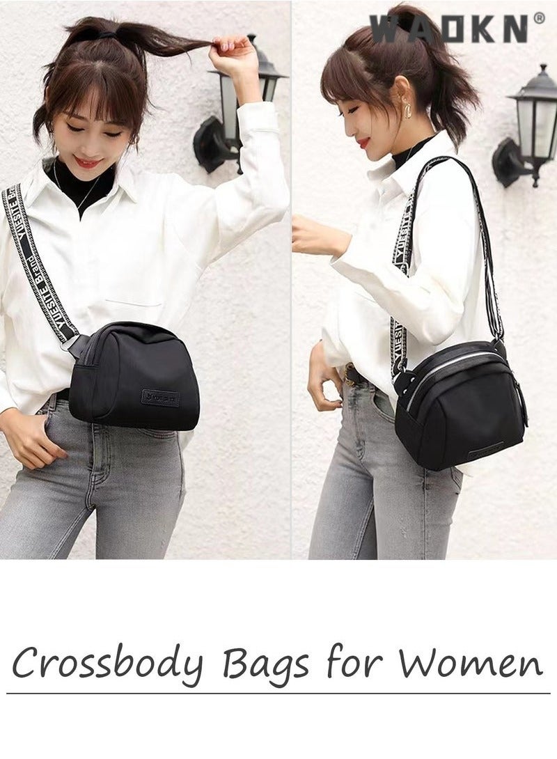 WAOKN Crossbody Bags for Women, Fashion Shoulder Bags with Adjustable Shoulder Strap,Women Lightweight Resistant Purse with Zipper Pocket, Large Capacity Carry Bag for College Students and Teenagers(Black)  - Image 2