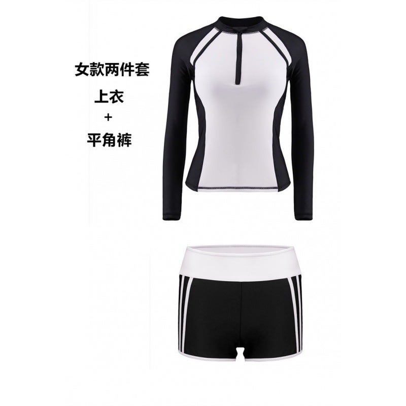 Two-Piece Long Sleeve Conservative Student Two-Piece Suit Belly-Covering Slimming Swimsuit Fashion Sports Spring Swimsuit - Image 1