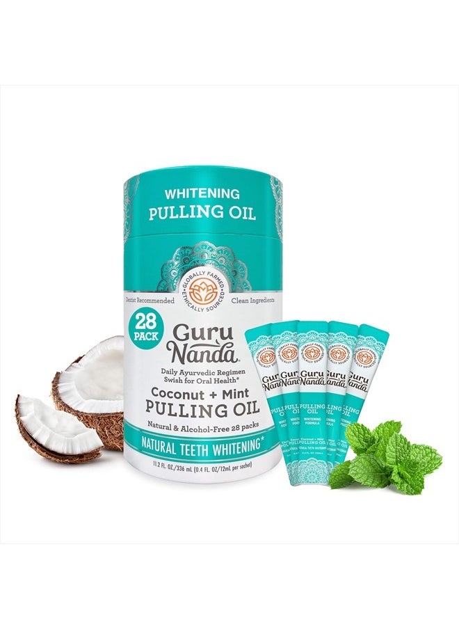 GuruNanda - Oil Pulling Travel Sachets (Pack of 28) - 100% Pure Blend of Coconut & 7 Essential Oils with Vitamins - Supports Fresh Breath & Oral Health - Image 1
