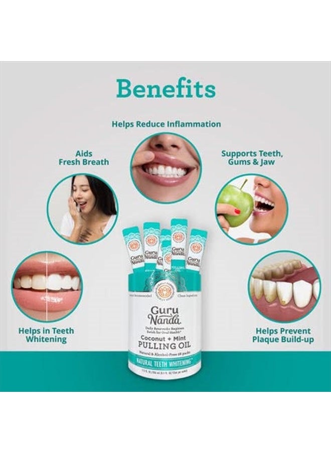 GuruNanda - Oil Pulling Travel Sachets (Pack of 28) - 100% Pure Blend of Coconut & 7 Essential Oils with Vitamins - Supports Fresh Breath & Oral Health - Image 1