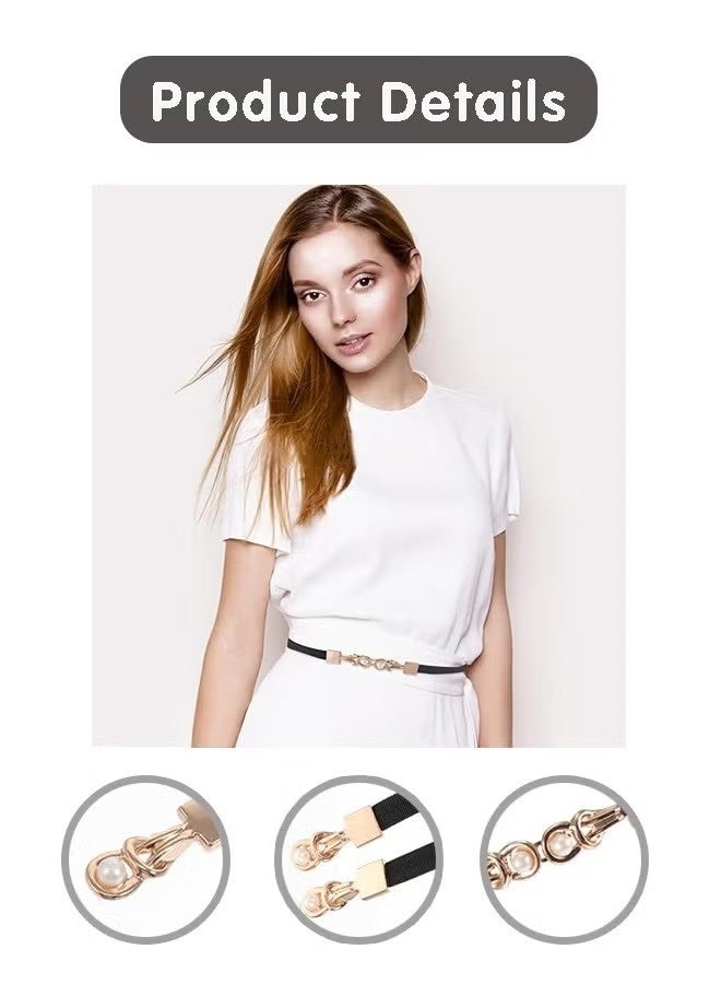 Women Waist Belt, Narrow Anti-break, Adjustable, Faux Pearl, Stretchy Belts, Women Dresses Fashion Thin Belts, Black - Image 2