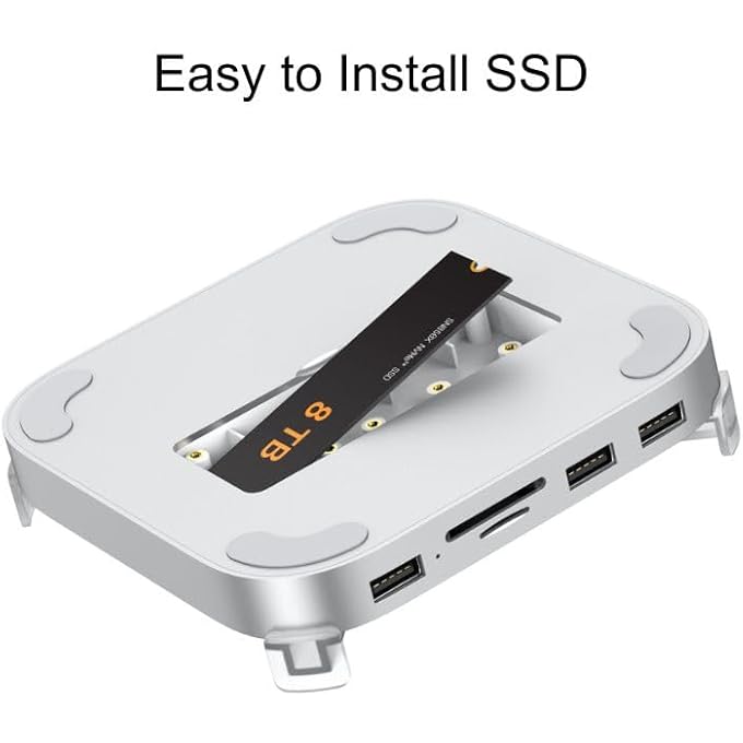 rayihni MAC MINI M4 DOCK, 8 IN 1 FULL ALUMINIUM MAC MINI M4 HUB WITH M.2 NVME SSD ENCLOSURE, 10GBPS USB-A*2 AND SD/TF 4.0 CARD READER, MAC MINI 2024 ACCESSORIES - Image 3