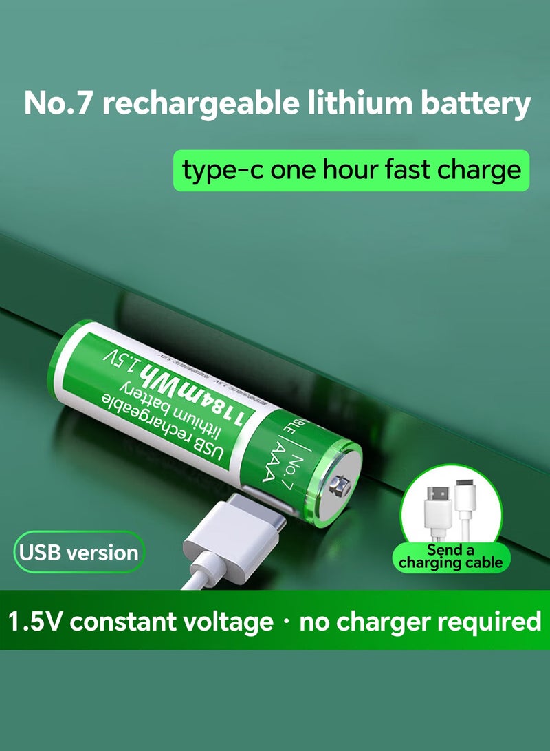 Delipow بطارية AAA قابلة للشحن USB-C، بطارية ليثيوم رقم 7، 1184mWh، مع كابل شحن Type-C، جهد ثابت 1.5 فولت، أكثر من 1200 دورة شحن. بطارية AAA قابلة للشحن لجهازات التحكم عن بعد والأجهزة الإلكترونية المنزلية وأجهزة الألعاب - Image 1