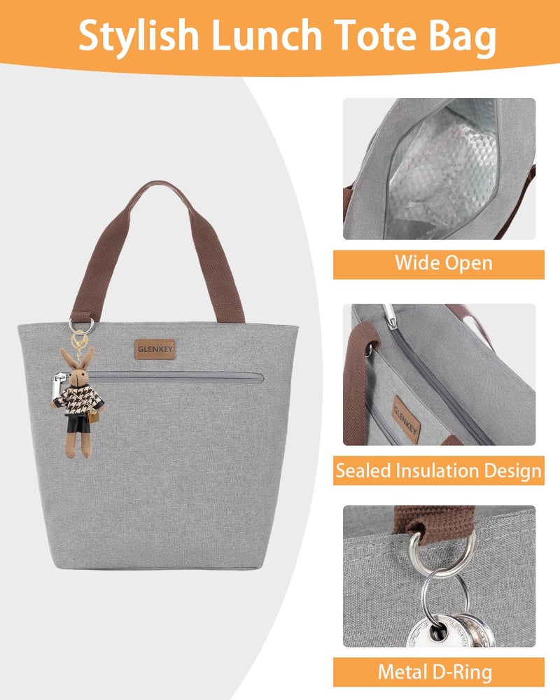 GLENKEY Insulated Lunch Bag Tote Lunch Box - Large Leakproof Cooler Bags for Adults - Soft Lunchbox for Women Work Shift Outdoor Travel Grey 8L - Image 4