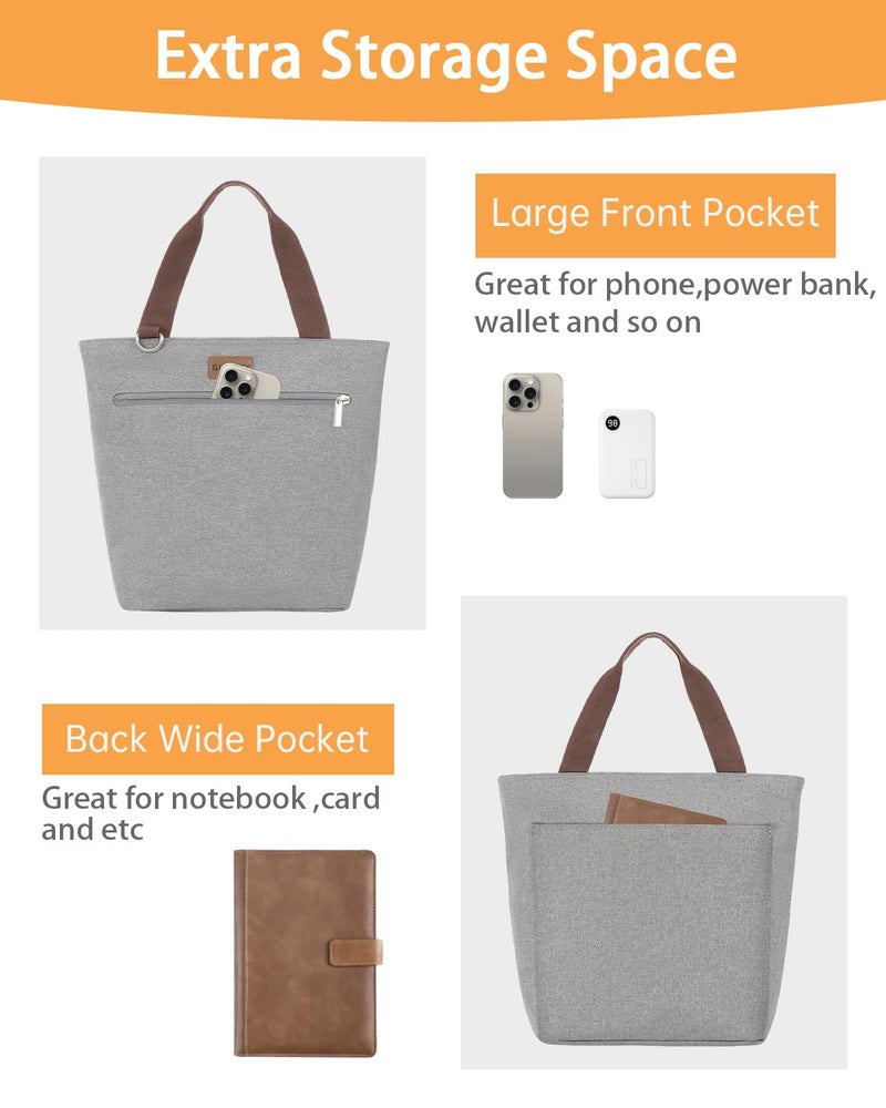 GLENKEY Insulated Lunch Bag Tote Lunch Box - Large Leakproof Cooler Bags for Adults - Soft Lunchbox for Women Work Shift Outdoor Travel Grey 8L - Image 3