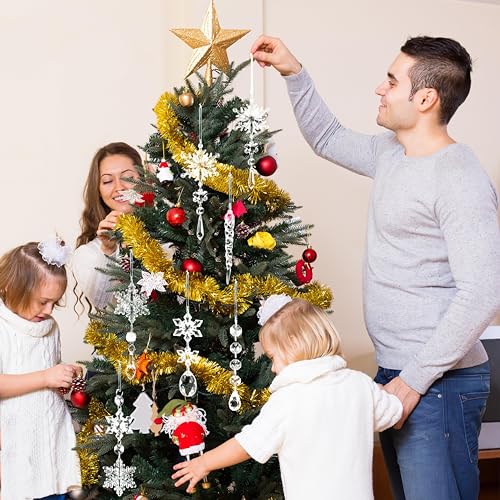 VOVEA Christmas Tree Decorations Crystal Ornaments - 20Pcs Sparkling Christmas Ornaments Set Hanging Icicle Snowflake Ornaments for Xmas Tree Winter Wonderland Decorations Holiday Home Decor, Pre-Strung - Image 5
