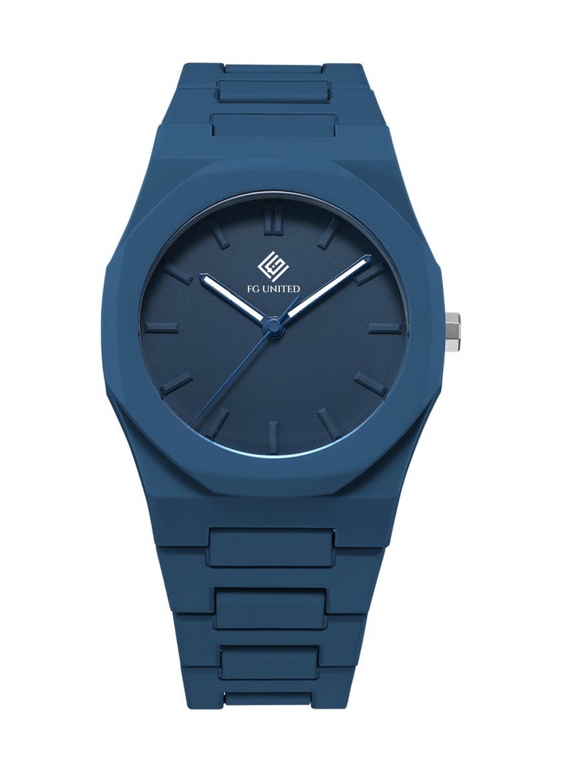 FG UNITED ساعة يد كوارتز فاخرة للرجال بحزام بلاستيكي أزرق 40 مم - FG6001