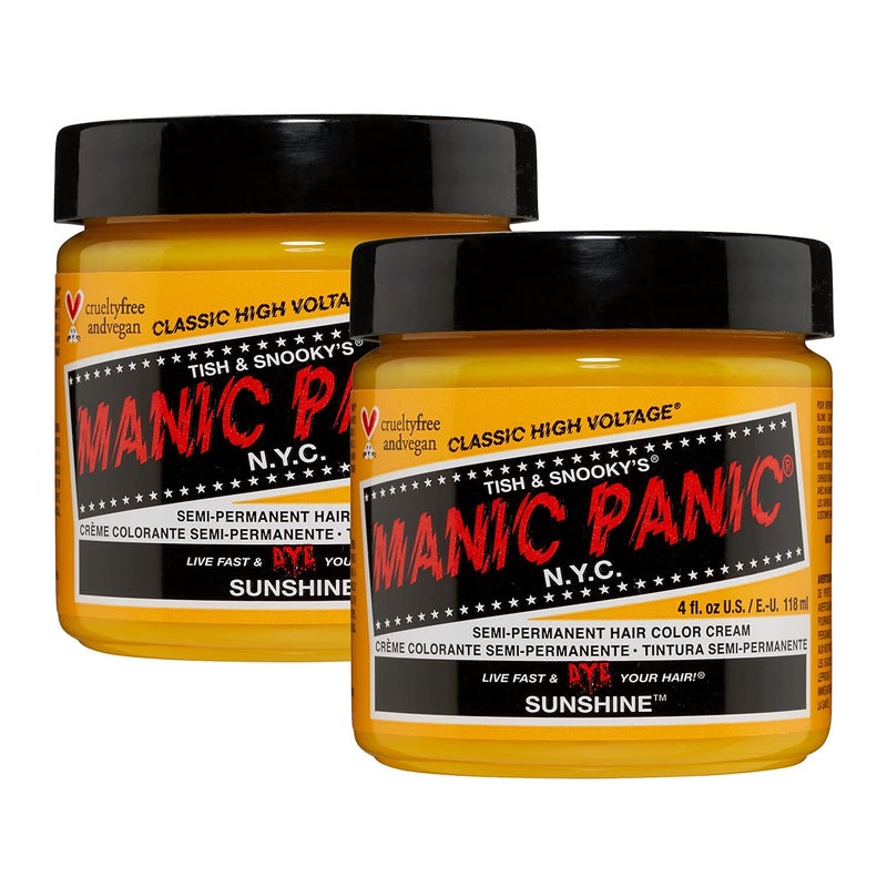 MANIC PANIC Classic Sunshine Semi Permanent Hair Color  Warm Sunflower Yellow Hair Dye for Women  Men That Lasts 46 Weeks  Vegan Ammonia  CrueltyFree  Create  Mix Custom Shades 4oz  2pk