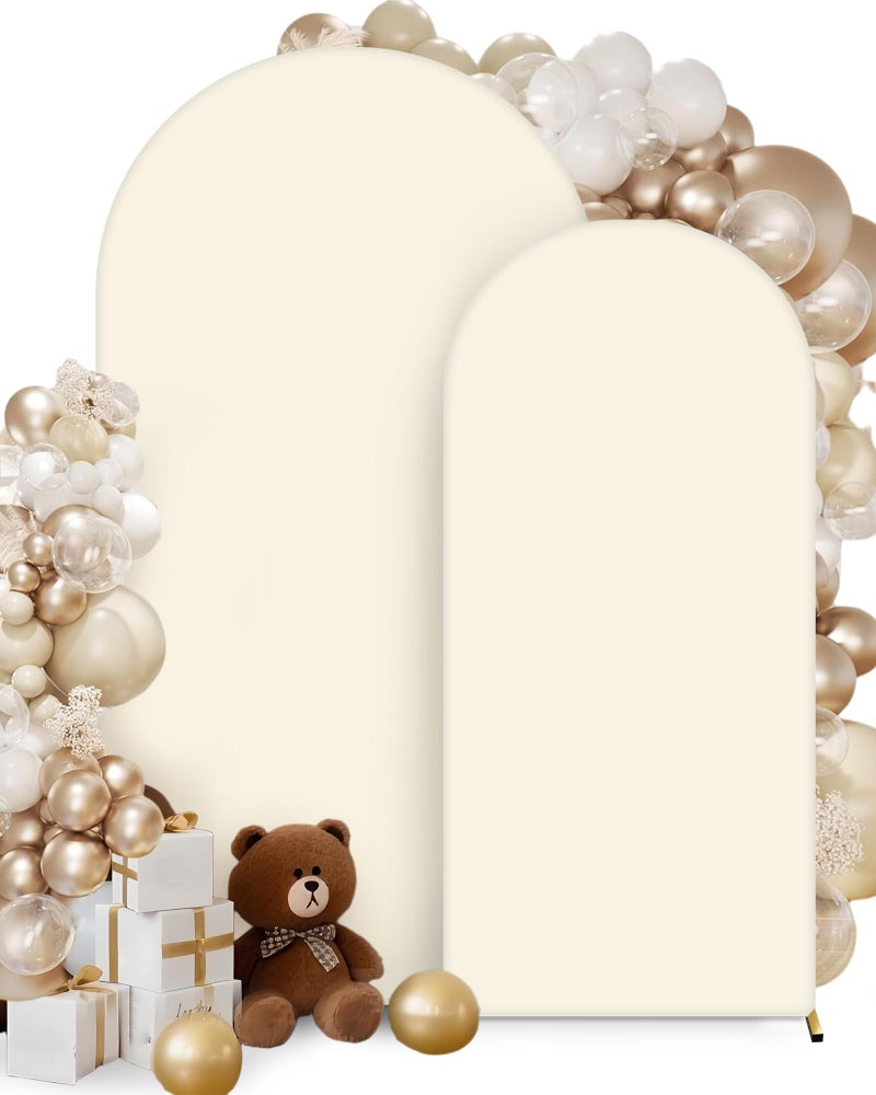 Hemmotop Beige Arch Backdrop Cover 7.2 ft, 6ft, Wedding Arch Covers Stretchy Backdrop 2 Set, Spandex 2 Sided Arched Background for Birthday, Party, Baby Shower, Decorations - Image 1
