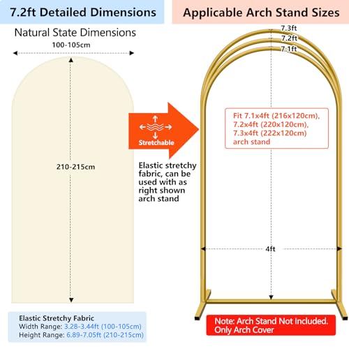 Hemmotop Beige Arch Backdrop Cover 7.2 ft, 6ft, Wedding Arch Covers Stretchy Backdrop 2 Set, Spandex 2 Sided Arched Background for Birthday, Party, Baby Shower, Decorations - Image 2
