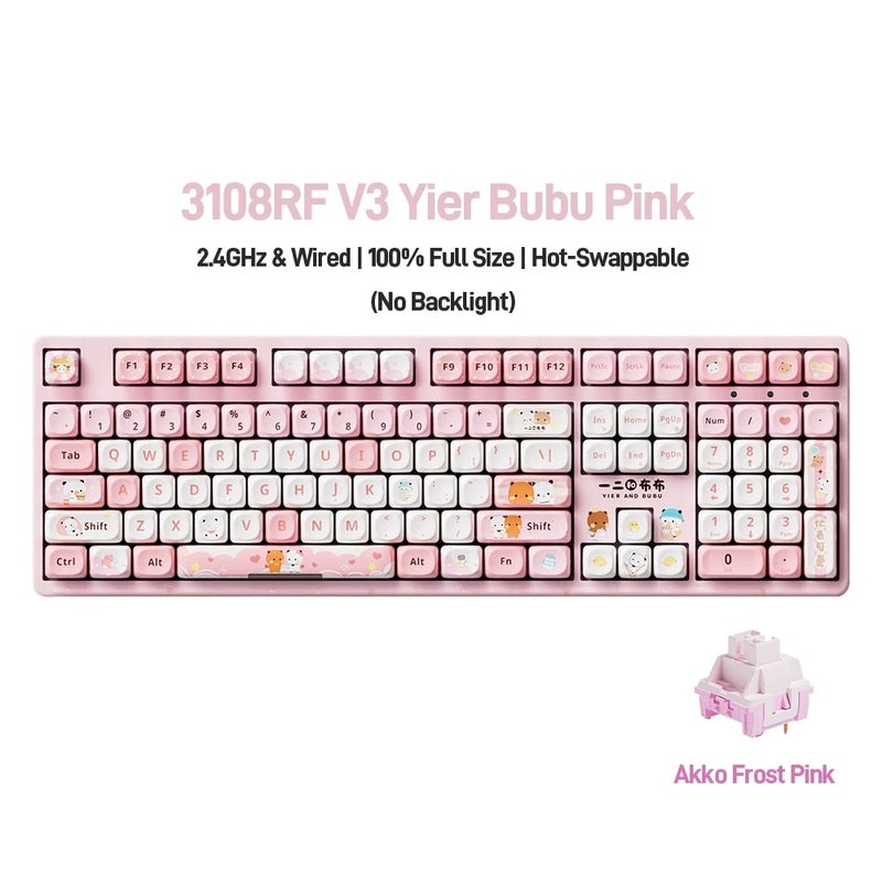 أكو لوحة مفاتيح Akko 3108RF Mechanical Keyboard 100% Full Size, Rgb, Cherry/MOA Profile Keycaps, 2.4GHz & Wired Dual-Mode, for Office Gaming - Image 1