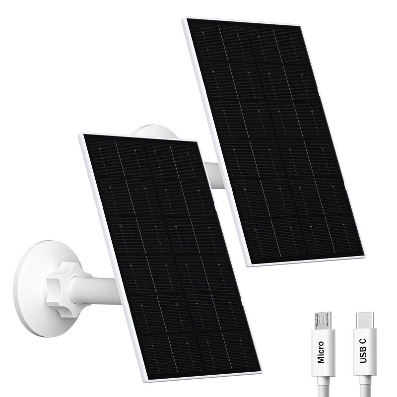 VUEBEE 4W Solar Panel for Security Camera USBCMicro USB Solar Charger for Rechargeable Battery Cameras IP66 Waterproof 360 Adjustable Mount 98FT3M Cable 2 Pack - Image 2