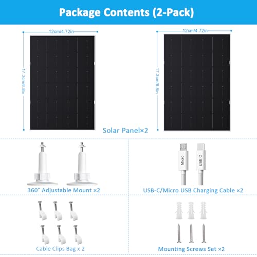 VUEBEE 4W Solar Panel for Security Camera USBCMicro USB Solar Charger for Rechargeable Battery Cameras IP66 Waterproof 360 Adjustable Mount 98FT3M Cable 2 Pack - Image 3