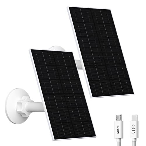 VUEBEE 4W Solar Panel for Security Camera USBCMicro USB Solar Charger for Rechargeable Battery Cameras IP66 Waterproof 360 Adjustable Mount 98FT3M Cable 2 Pack - Image 1