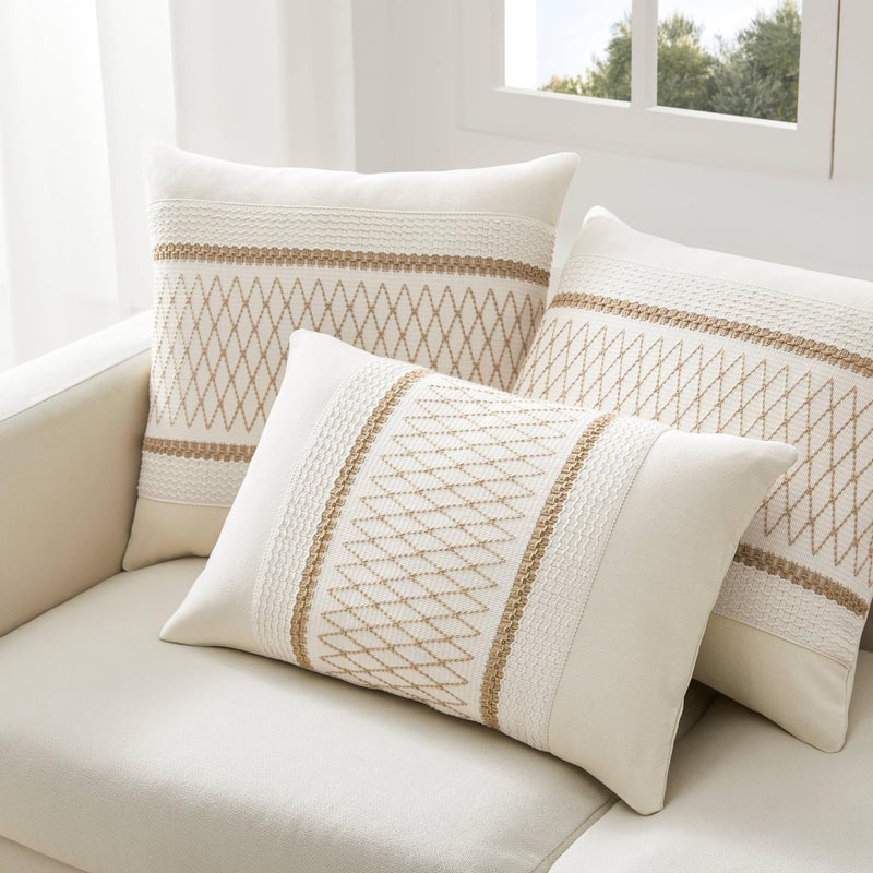 ZeeMart 2 Packs Cotton Boho Lumbar Throw Pillow Covers 12x20 Inch Grid Brown  Soft Farmhouse Decorative Couch Pillow Cases Neutral Cushion Covers for Sofa Bed Living Room Home Decor - Image 5