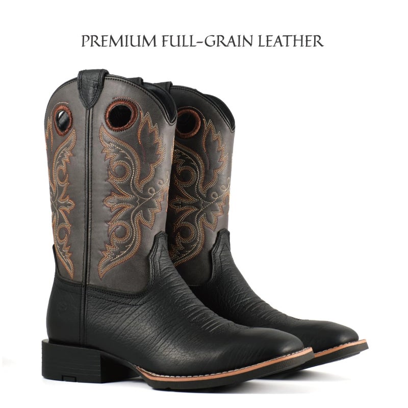 SUREWAY Western Boots For Men - Mens Square Toe Cowboy Boot, Oil/Slip Resistant, Durable Fashionable Classic Pull on 10 Inch Mid-Calf Wellington Boots - Image 4