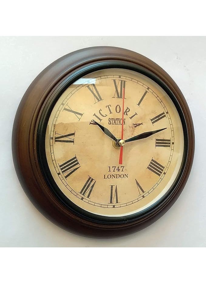 Generic - DAQRO Handmade Antique Wooden Wall Clock London Style Big Size Home & Office Studio Living Room Decoration Gift Item (Size 12 x 3 x 12 Inch | Weight: 900 Gram | Colour: Brown) - Image 1